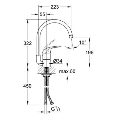GROHE Смеситель для кухни однорычажный Euroeco (32752000)